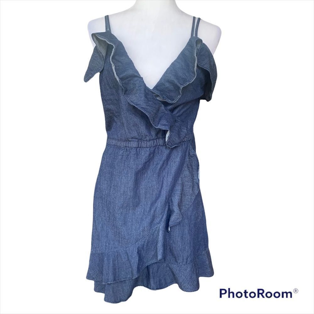 Dollhouse denim ruffled spaghetti strap dress